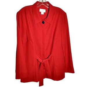 Christopher & Banks Red Blazer Jacket Women's Size 16 Belted Collar Button Front